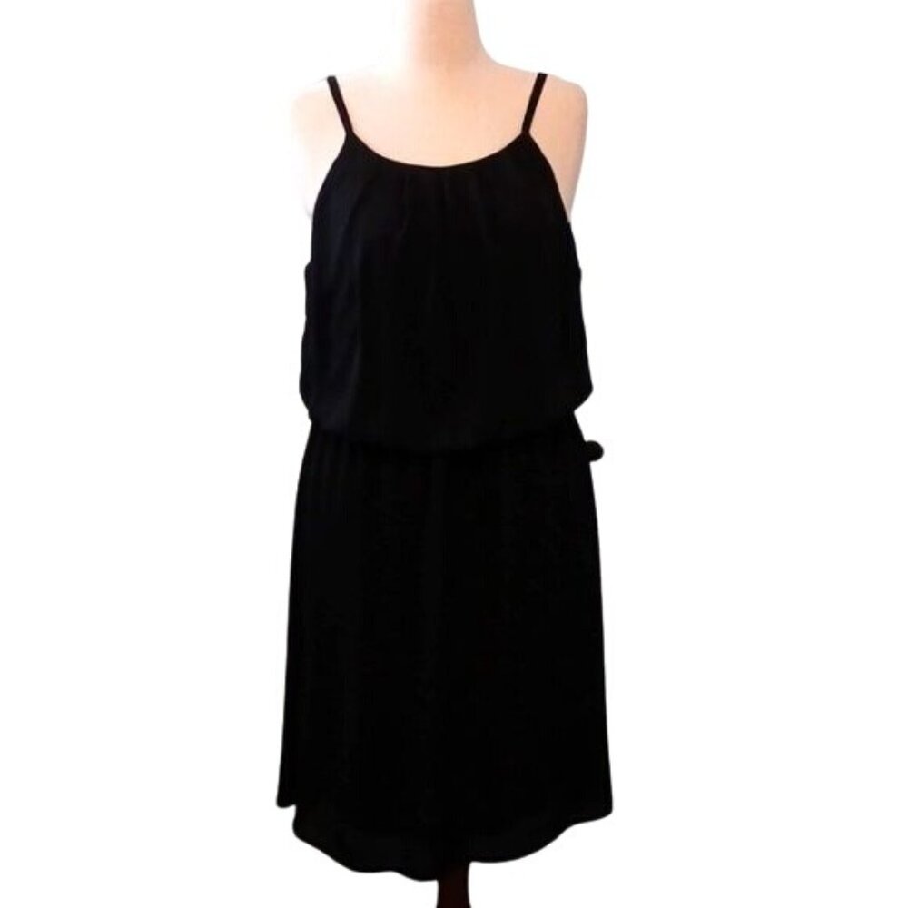 Allison Brittney Black Sleeveless Blouson Midi Dress with Keyhole Back,‎ Size XL